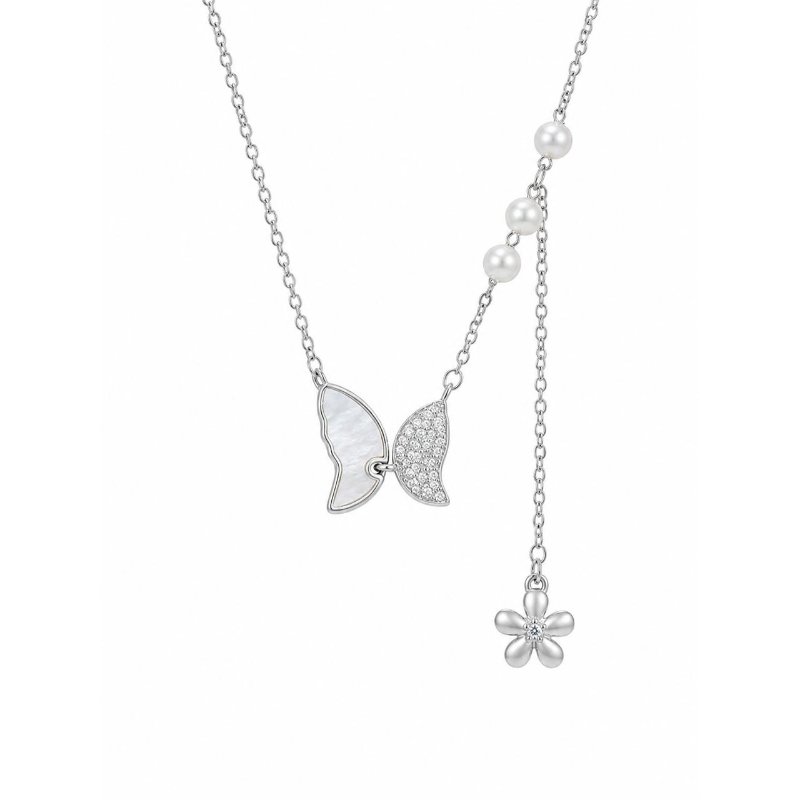 Mira Butterfly Pearl Drop Necklace