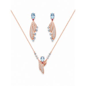 Skyla Blue & Pink CZ Leaf Jewellery Set